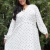 Nurode Plus Size Triangle Print Long Sleeve V-Neck Dress