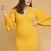 Plus Size Shoulder Cutout Layered Ruffle Sleeve Dress