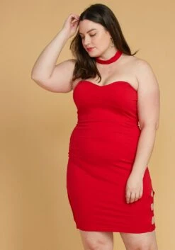 Asoph Plus Size Choker Neck Sexy Club Dress