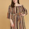 Asoph Plus Size Stripe Off Shoulder Casual Dress
