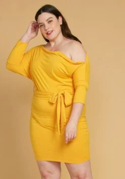 Asoph Plus Size One Shoulder Tie Waist Dress