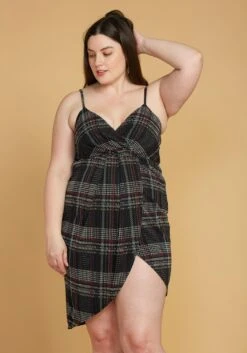 Asoph Plus Size Plaid Wrap Dress