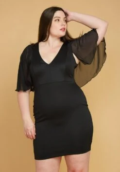 Plus Size Chiffon Cape Shoulder Dress