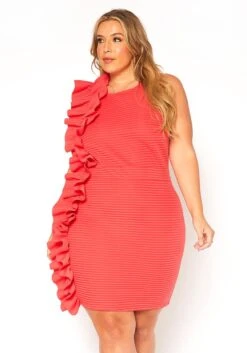Asoph Plus Size Textured Side Ruffle Dress