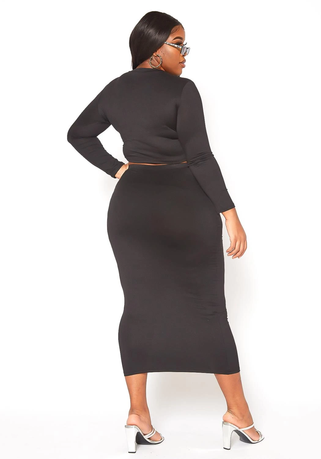 Plus Size Matching Crop Top And Maxi Skirt Set - Image 4