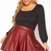 Plus Size Faux Leather High Waist Circle Skirt