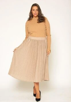 Pleione Plus Size Lurex Pleated Maxi Skirt