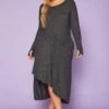Plus Size Asymmetric Long Sleeve Midi Dress