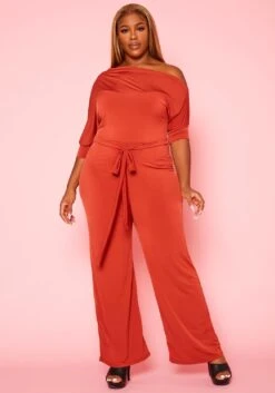 Asoph Plus Size Cold Shoulder Straight Leg Jumpsuit
