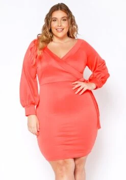 Asoph Plus Size Neon Wrap Party Dress