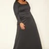 Plus Size Classic Square Neck Long Sleeve Maxi Dress