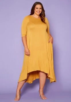 Asoph Plus Size Asymmetric Cut Fit & Flare Midi Dress