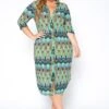 Asoph Plus Size 70s Boho Print Collar Midi Dress