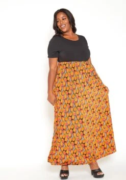 Asoph Plus Size Old Fashion Print Fit & Flare Maxi Dress
