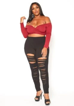 Asoph Plus Size Slit Hem Leggings