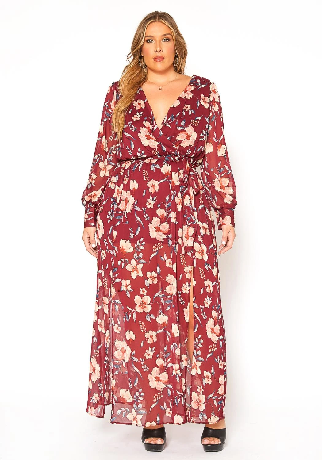 Asoph Plus Size Floral Print Chiffon Maxi Dress - Image 6