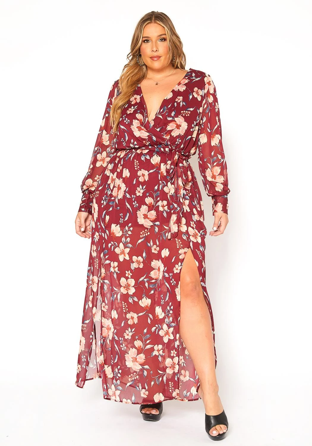 Asoph Plus Size Floral Print Chiffon Maxi Dress - Image 3