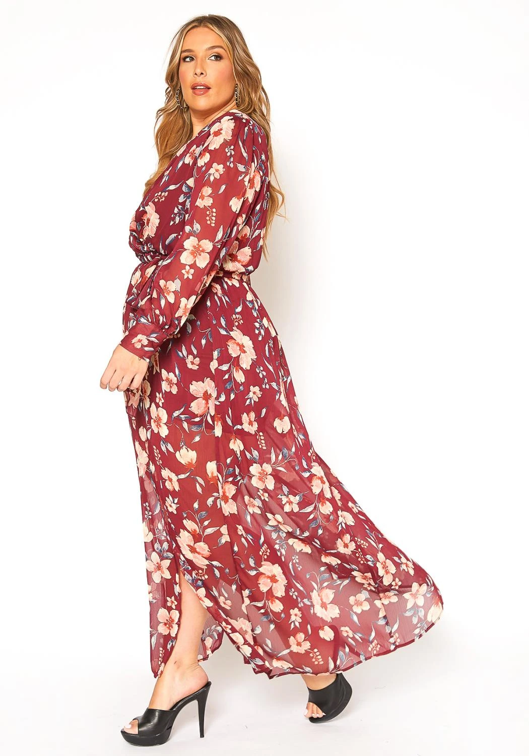 Asoph Plus Size Floral Print Chiffon Maxi Dress - Image 2