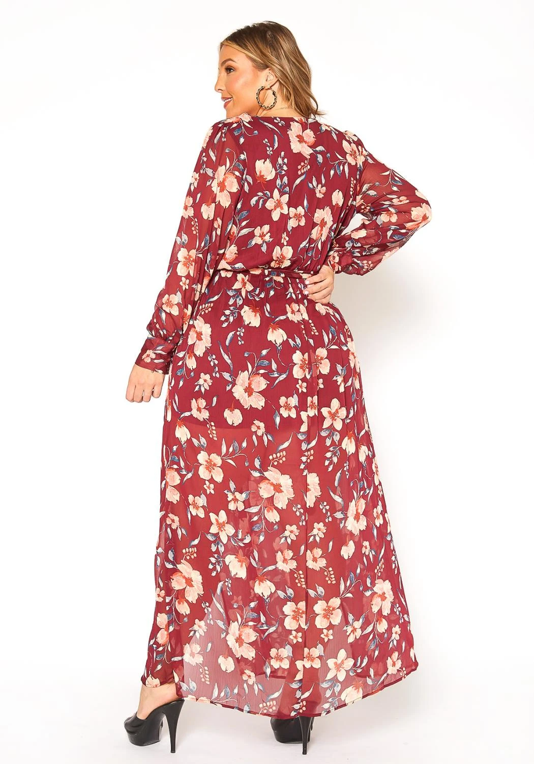 Asoph Plus Size Floral Print Chiffon Maxi Dress - Image 4