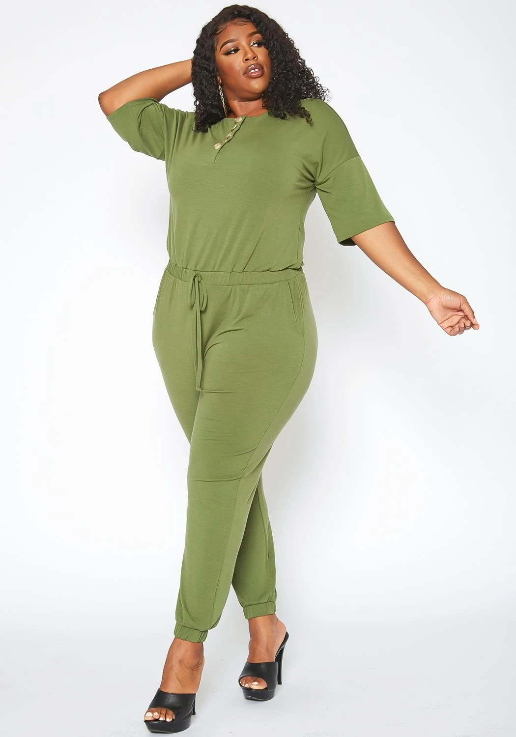 Asoph Plus Size Casual Button Hem Jumpsuit - Image 2