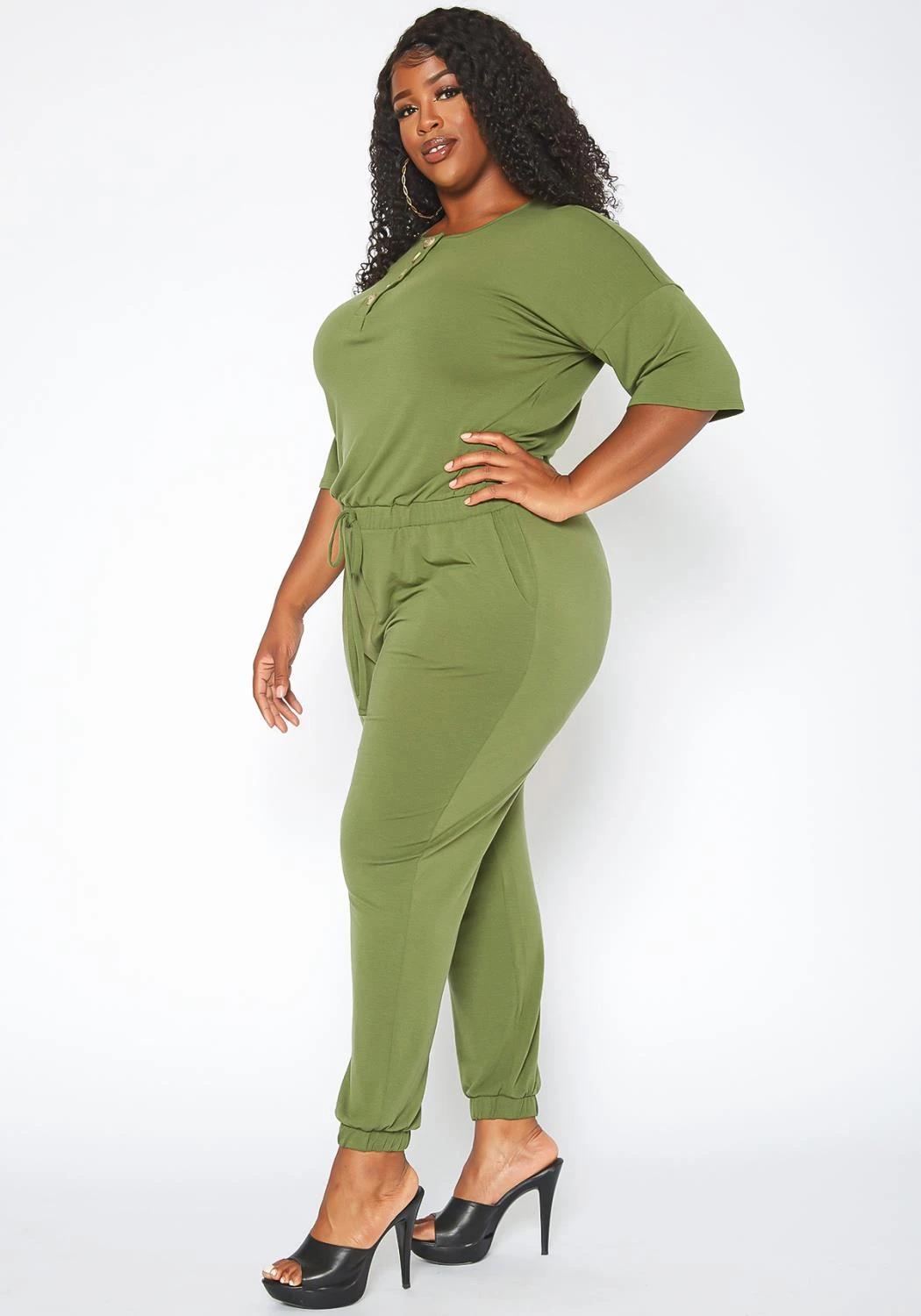 Asoph Plus Size Casual Button Hem Jumpsuit - Image 3