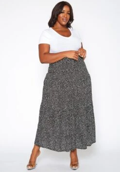 Asoph Plus Size Dainty Floral Print Maxi Flare Skirt