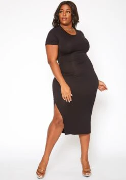 Asoph Plus Size Open Back Bodycon Midi Dress