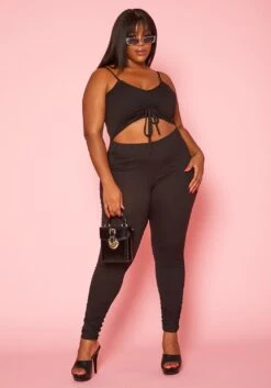 Asoph Plus Size Ribbed Knit Cut Out Jumpsuit