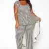 Asoph Plus Size Striped Cape Flare Jumpsuit
