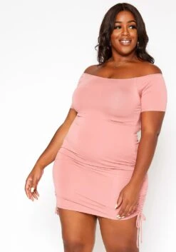 Asoph Plus Size Basic Off Shoulder Bodycon Mini Dress