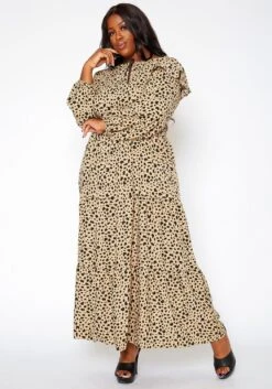 Asoph Plus Size Spotted Print Flare Maxi Dress