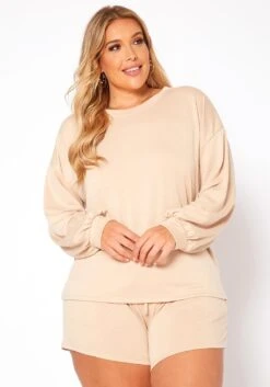 Asoph Plus Size Basic Lounge Two Piece Set