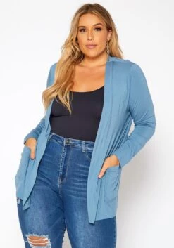 Asoph Plus Size Casual Open Front Cardigan