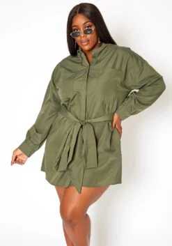 Asoph Plus Size Button Front Collar Mini Dress