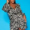 Plus Size Abstract Print Satin Wrap Dress