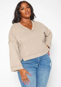 Plus Size Relaxed Fit V Neck Sweater
