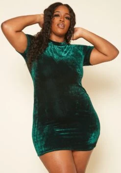 Plus Size Green Velvet Mini Dress