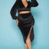 Plus Size Shimmer Wrap Crop Top & Midi Skirt Set