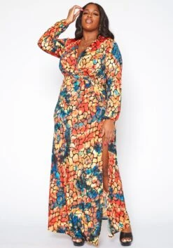 Plus Size Rocky Print Fit & Flare Maxi Dress