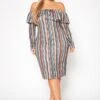 Plus Size Multi Striped Off Shoulder Dress