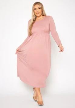 Plus Size Basic Long Sleeve Fit & Flare Maxi Dress