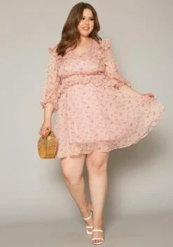 Plus Size Floral Print Flare Mini Dress