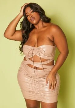 Plus Size Faux Leather Cut Out Tube Mini Dress