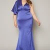 Plus Size One Sleeve Satin Maxi Dress