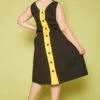 Plus Size Yellow Trim Fit & Flare Mini Dress