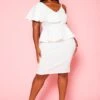 Plus Size Ruffle Hem One Sleeve Mini Dress