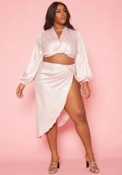 Plus Size Romantic Satin Two Piece Set