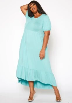 Plus Size Short Sleeve Flare Maxi Dress