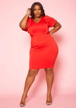Plus Size Ruffle Sleeve Mini Dress