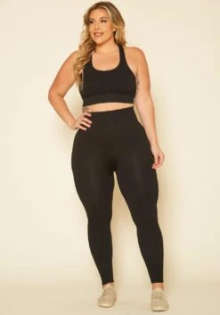 Plus Size Ribbed Racerback Tank Top & Leggings Set